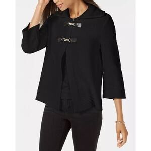 JM Collection Womens Wing Collar Flyaway Black Cotton Buckle Cardigan Size Large